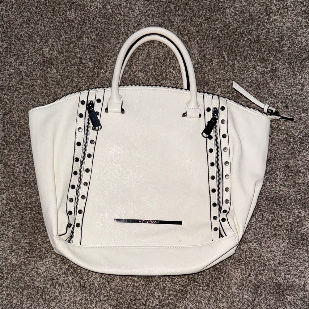 Steve Madden White Tote with Black Details